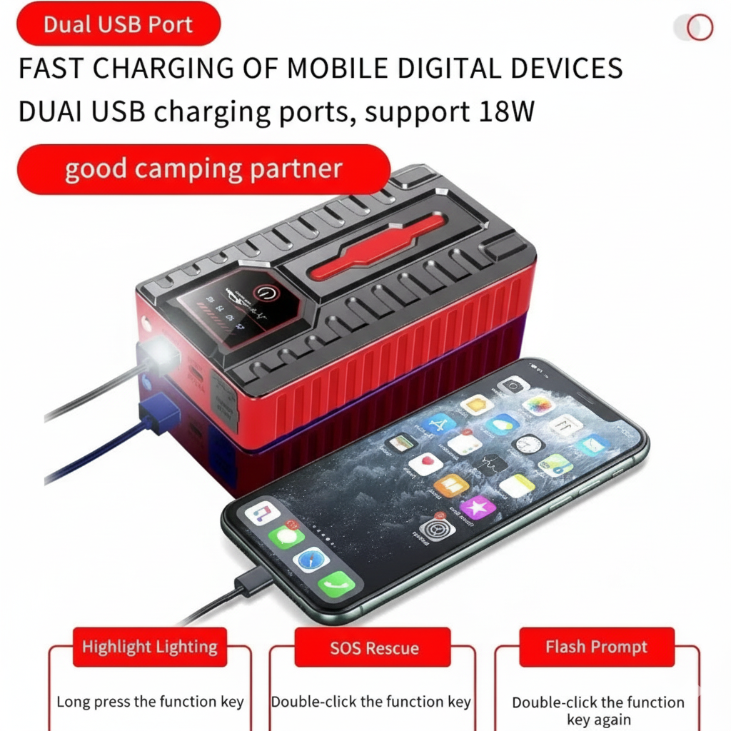 Booster Jumper Starter – Portable Car Battery Jump Starter Power Bank